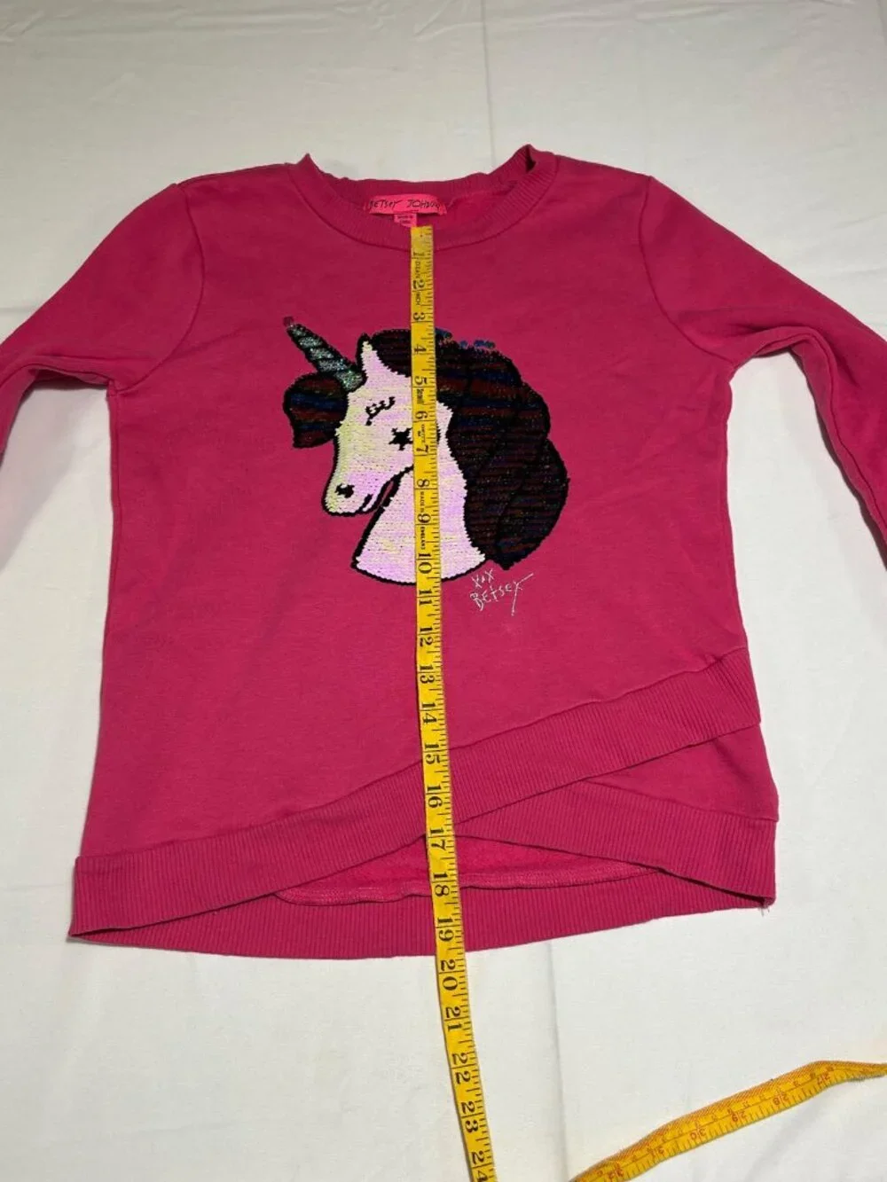 Betsey Johnson Girls 10 Pink Rainbow Flip Sequin Unicorn Long Sleeve Sweatshirt